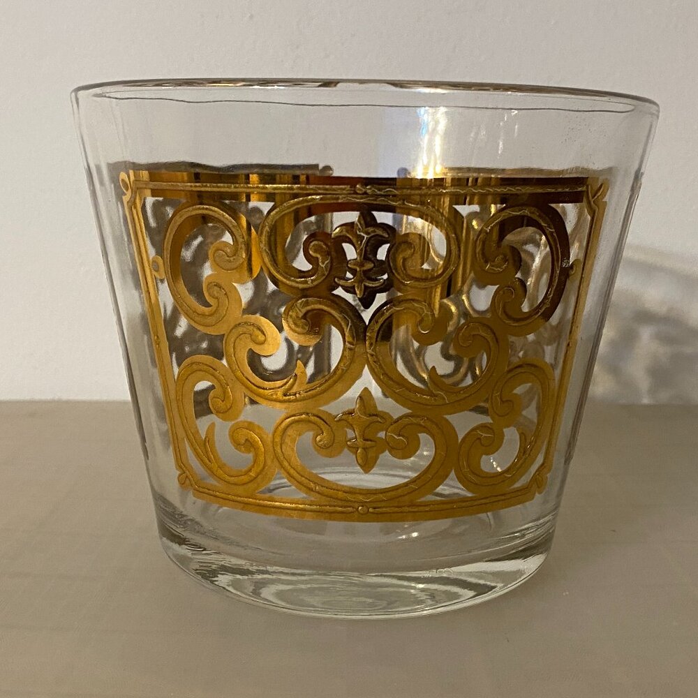 Georges Briard Clear Luxury Barware Ice Bucket with Gold-Colored Design
